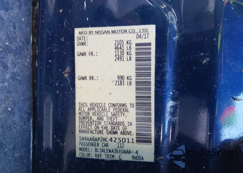 2017 Nissan Maxima 3.5 Sl z USA, uszkodzony, nr VIN 1N4AA6AP2HC425011